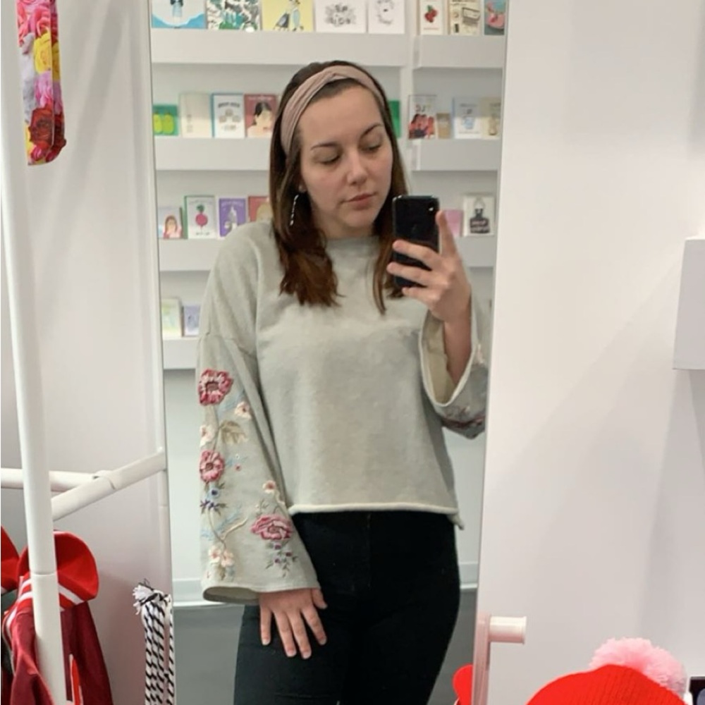 Floral Embroidered Bell Sleeve Top